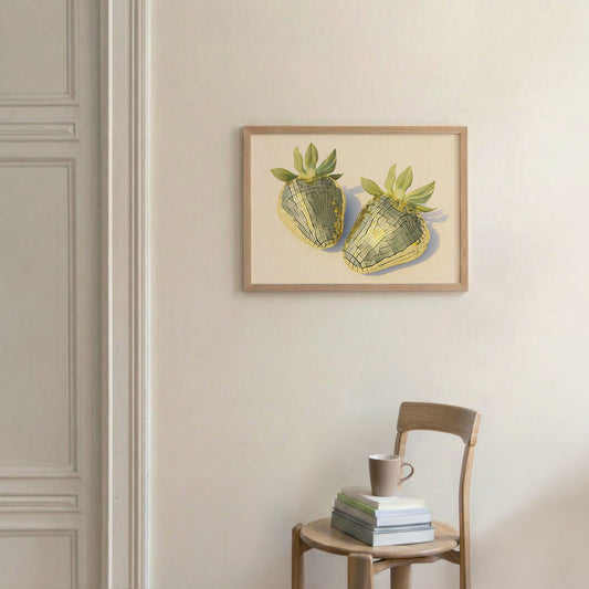 Yellow Disco Strawberries, Horizontal, Framed Art