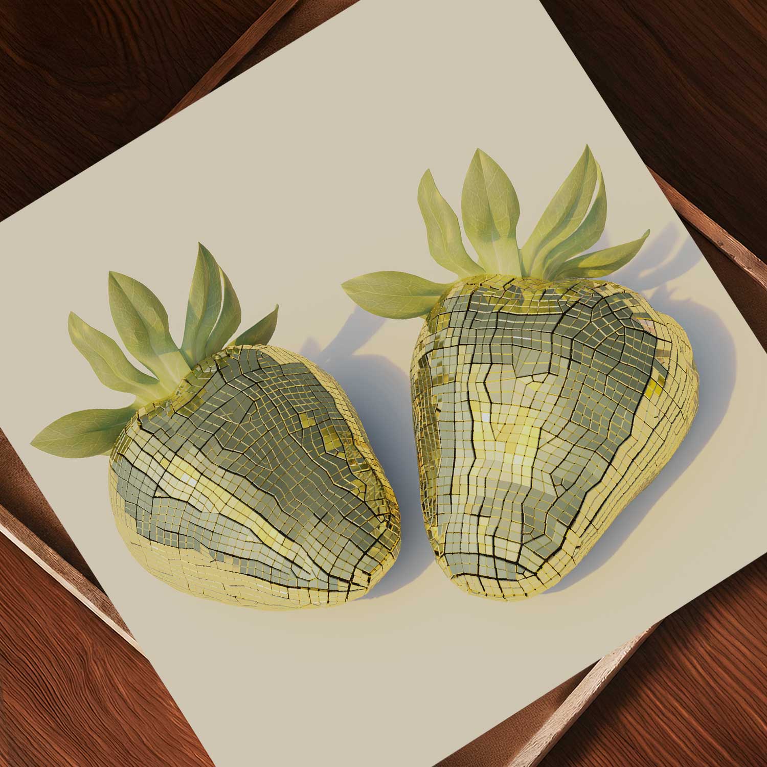 Yellow Disco Strawberries, Square, Art Print