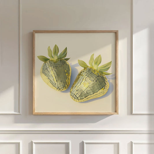 Yellow Disco Strawberries, Square, Wall Art