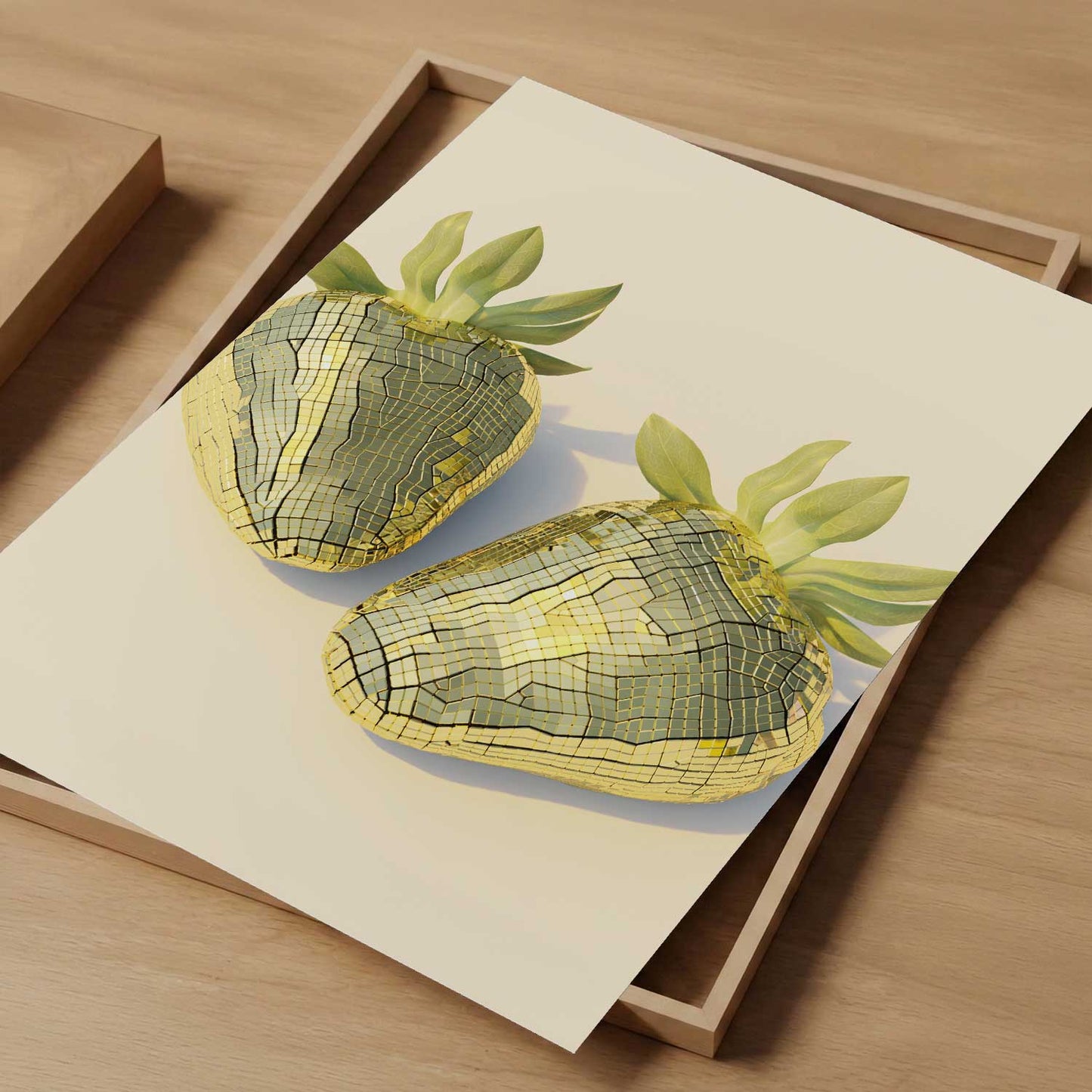 Yellow Disco Strawberries, Vertical, Art Print