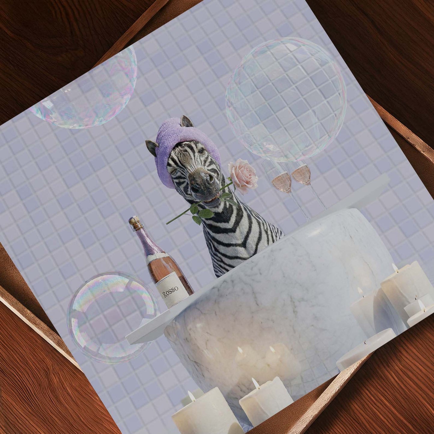 Zebra In Bathtub I, Square, Art Print