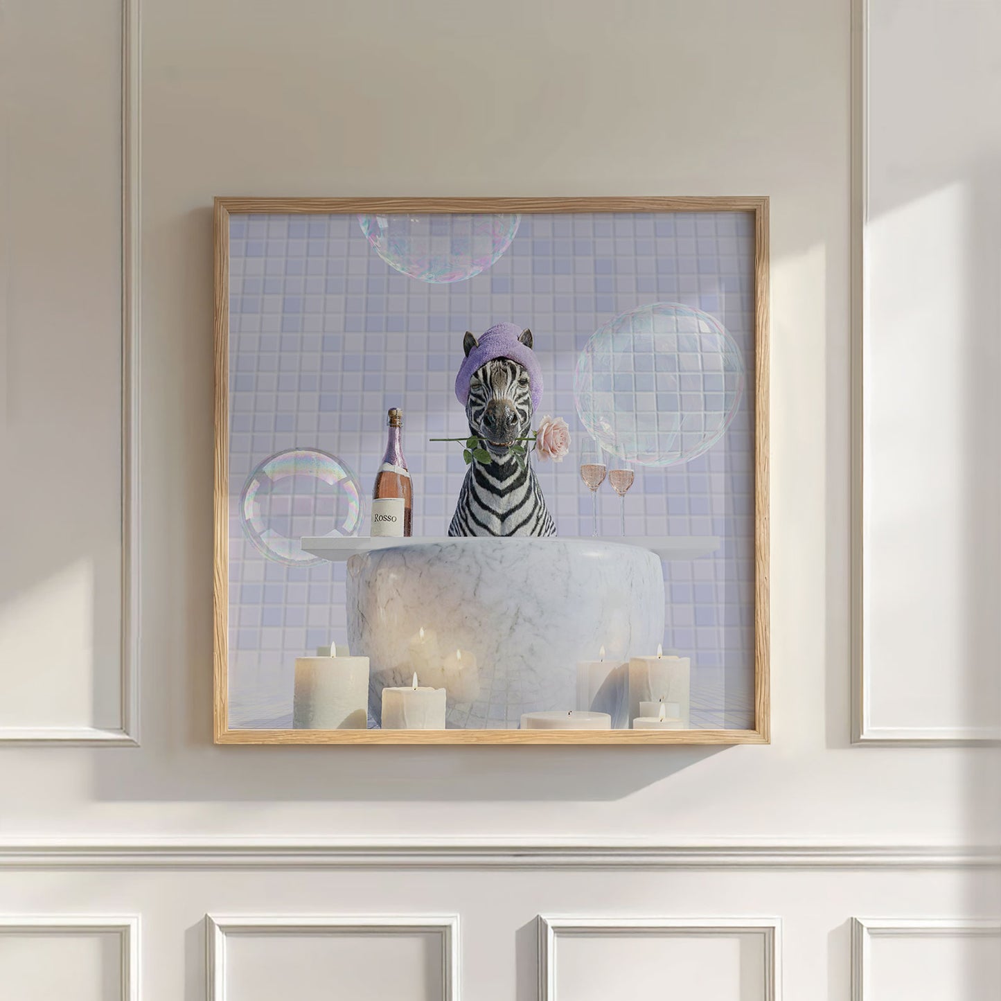 Zebra In Bathtub I, Square, Wall Art