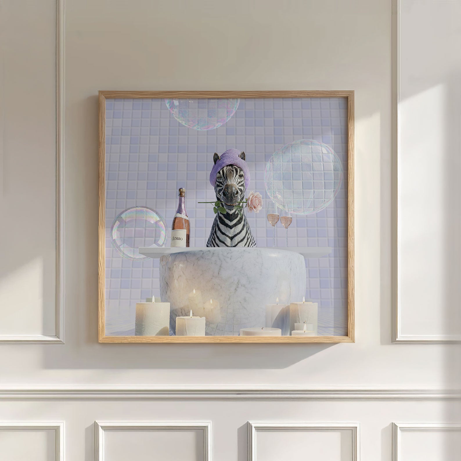 Zebra In Bathtub I, Square, Wall Art