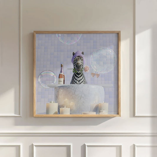 Zebra In Bathtub I, Square, Wall Art