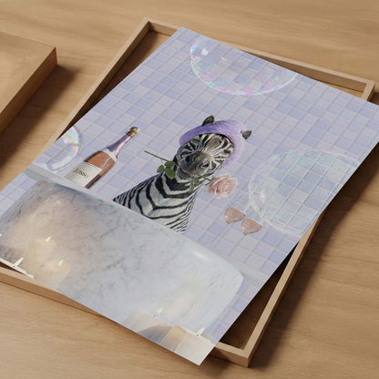 Zebra In Bathtub I, Vertical, Art Print