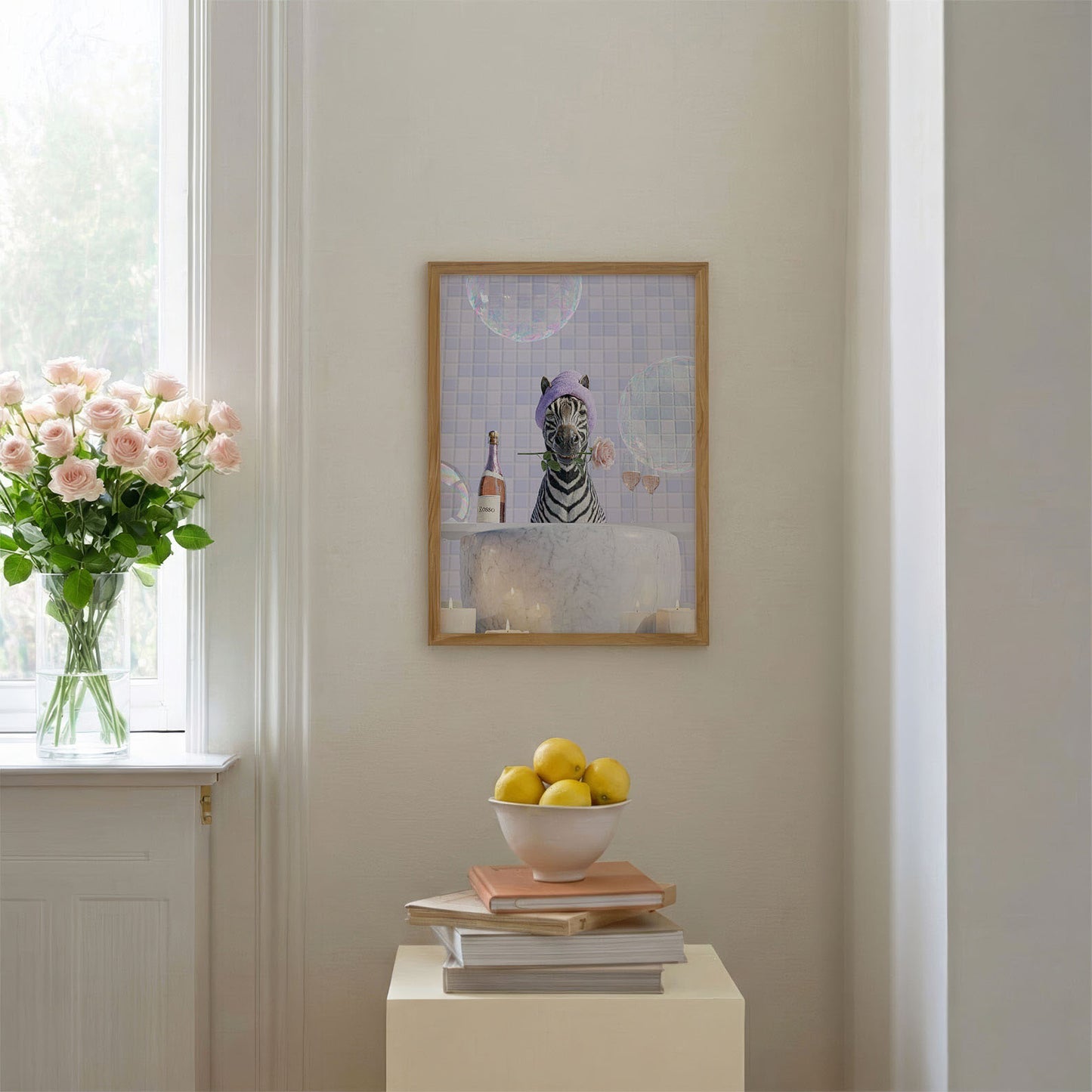 Zebra In Bathtub I, Vertical, Framed Art