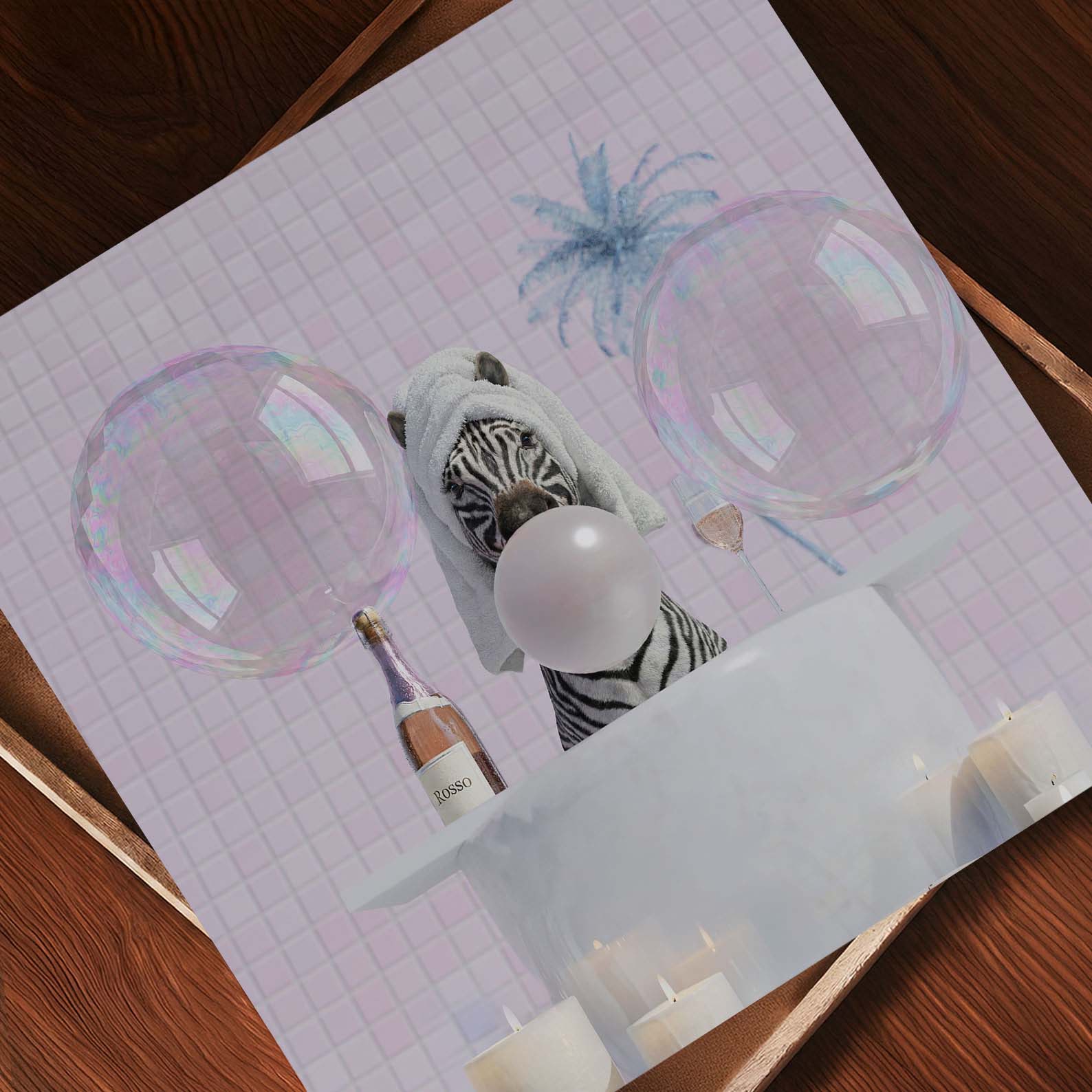 Zebra In Bathtub, Square, Art Print