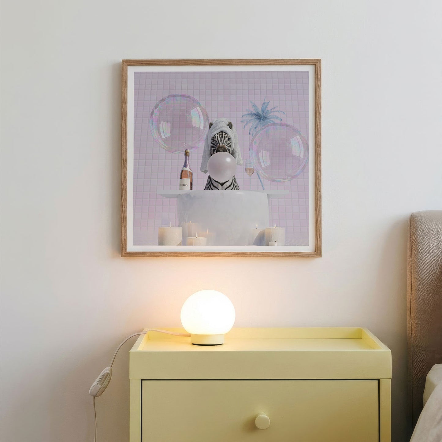 Zebra In Bathtub, Square, Framed Art