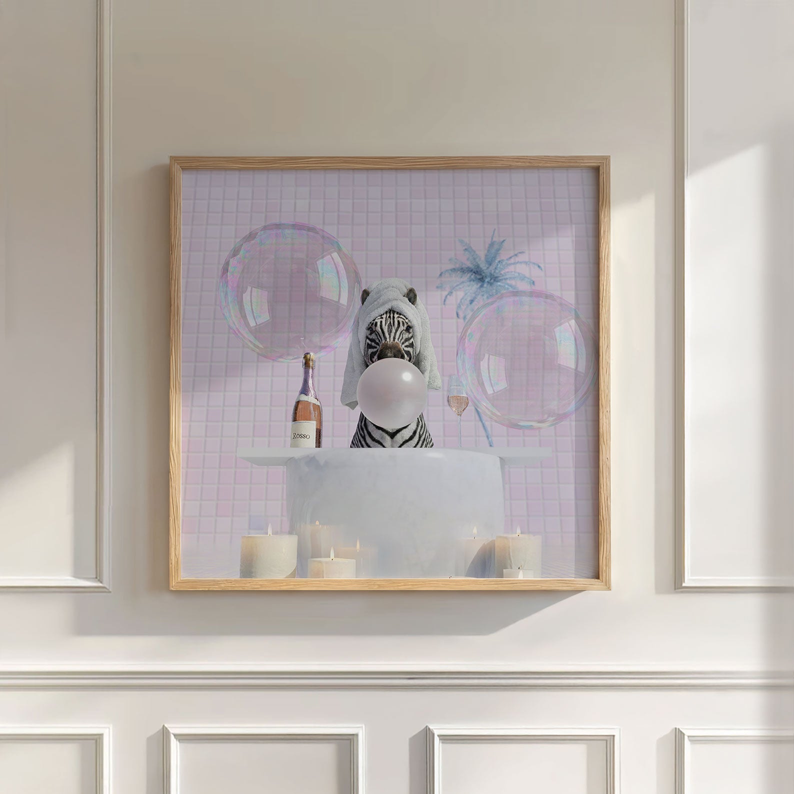 Zebra In Bathtub, Square, Wall Art