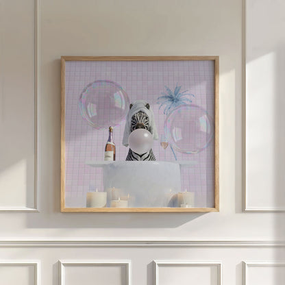 Zebra In Bathtub, Square, Wall Art