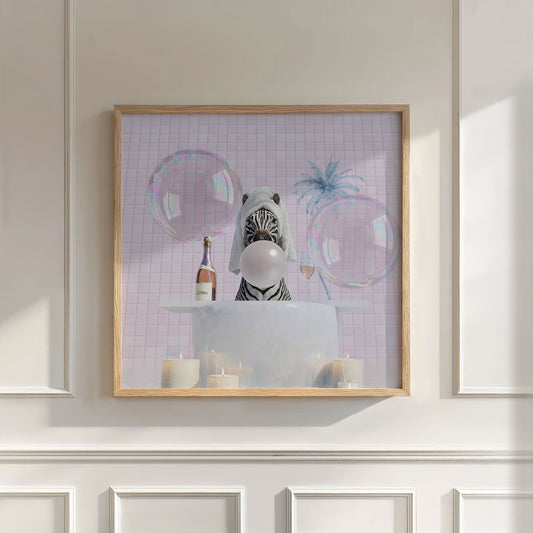 Zebra In Bathtub, Square, Wall Art