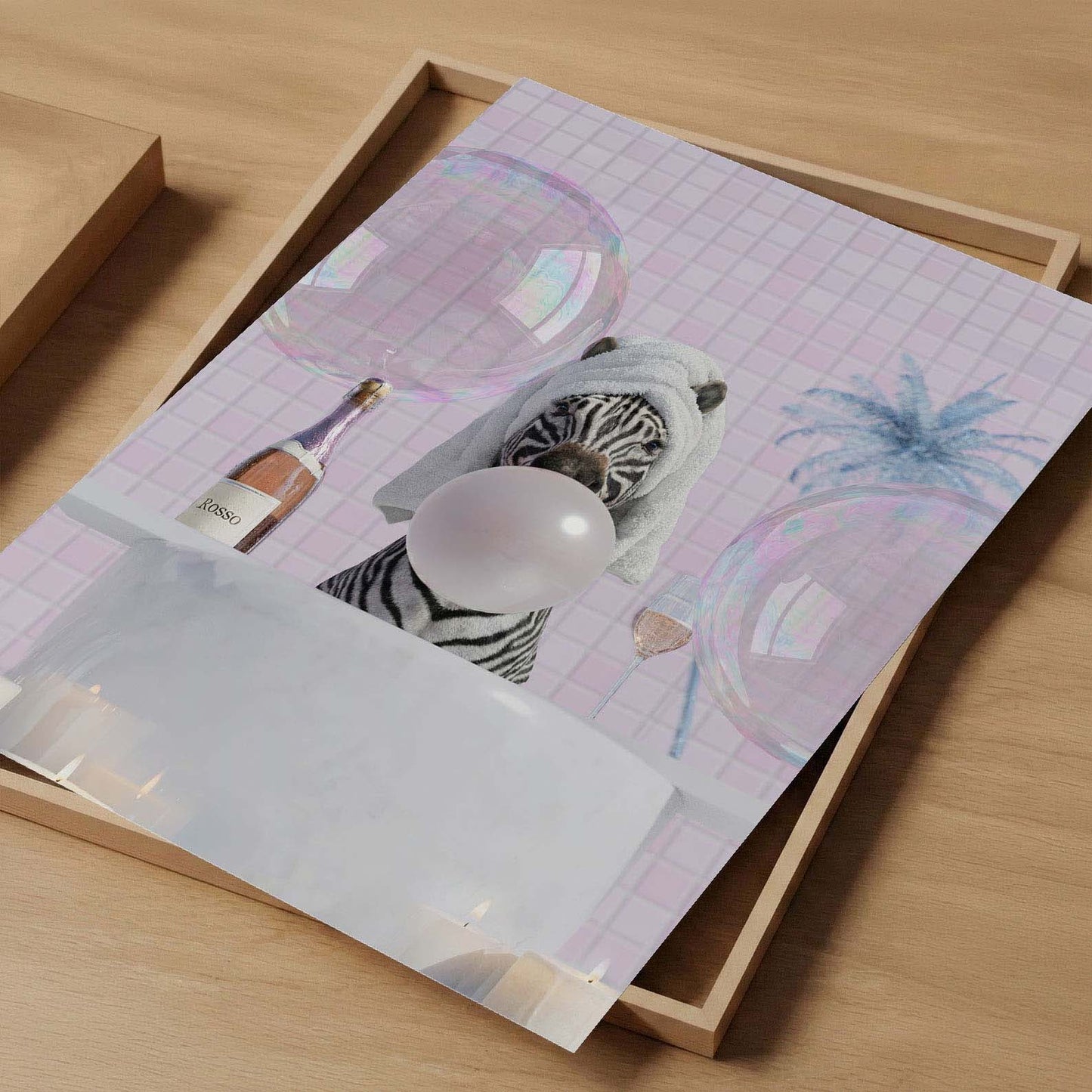 Zebra In Bathtub, Vertical, Art Print