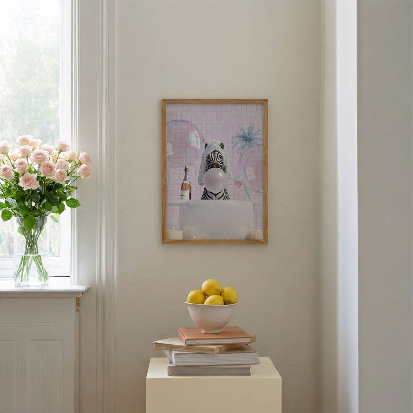 Zebra In Bathtub, Vertical, Framed Art