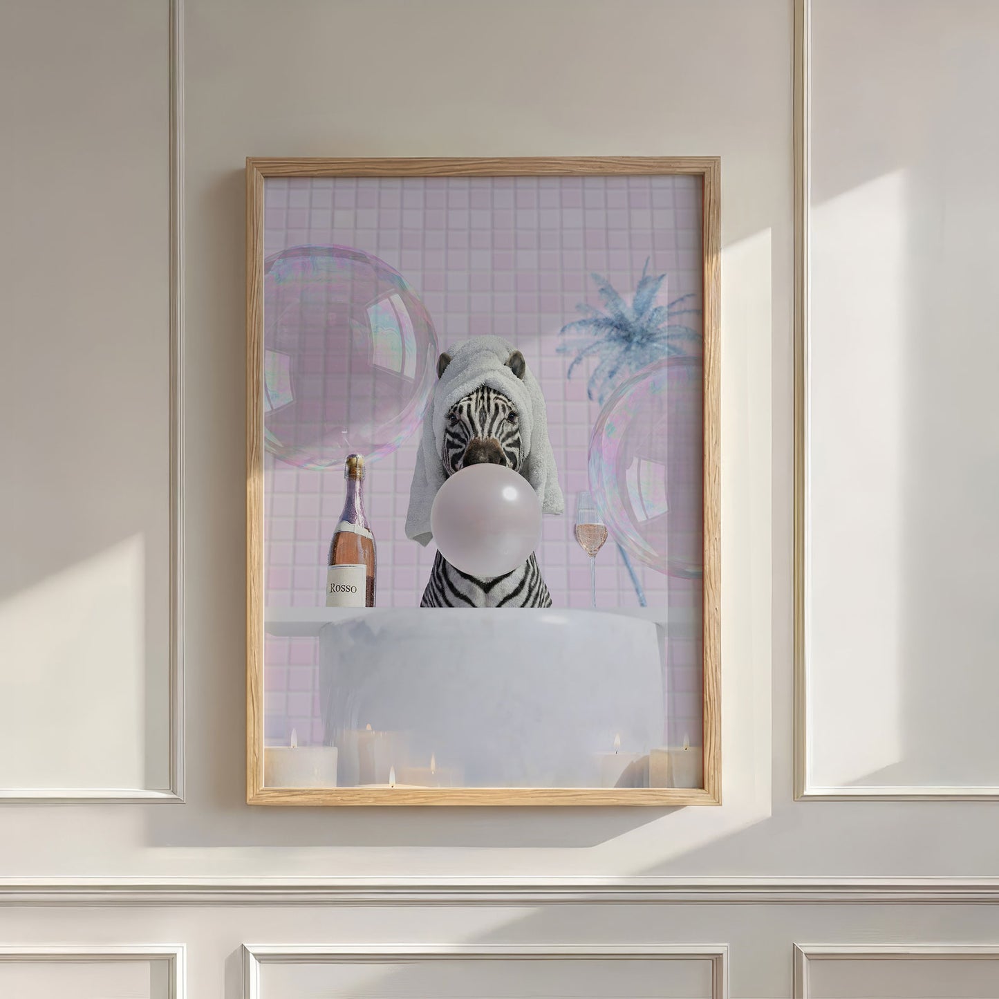 Zebra In Bathtub, Vertical, Wall Art