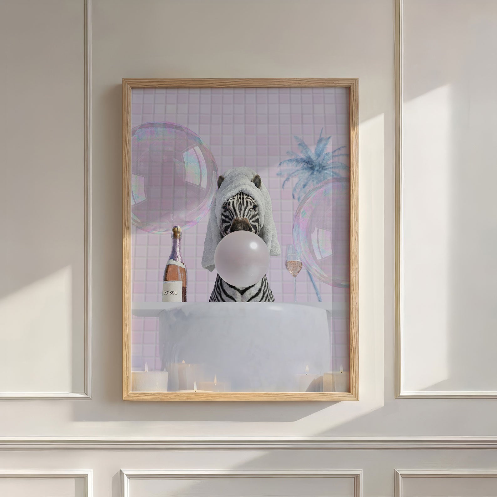 Zebra In Bathtub, Vertical, Wall Art