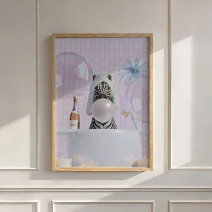 Zebra In Bathtub, Vertical, Wall Art
