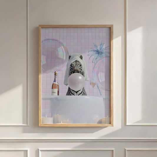 Zebra In Bathtub, Vertical, Wall Art
