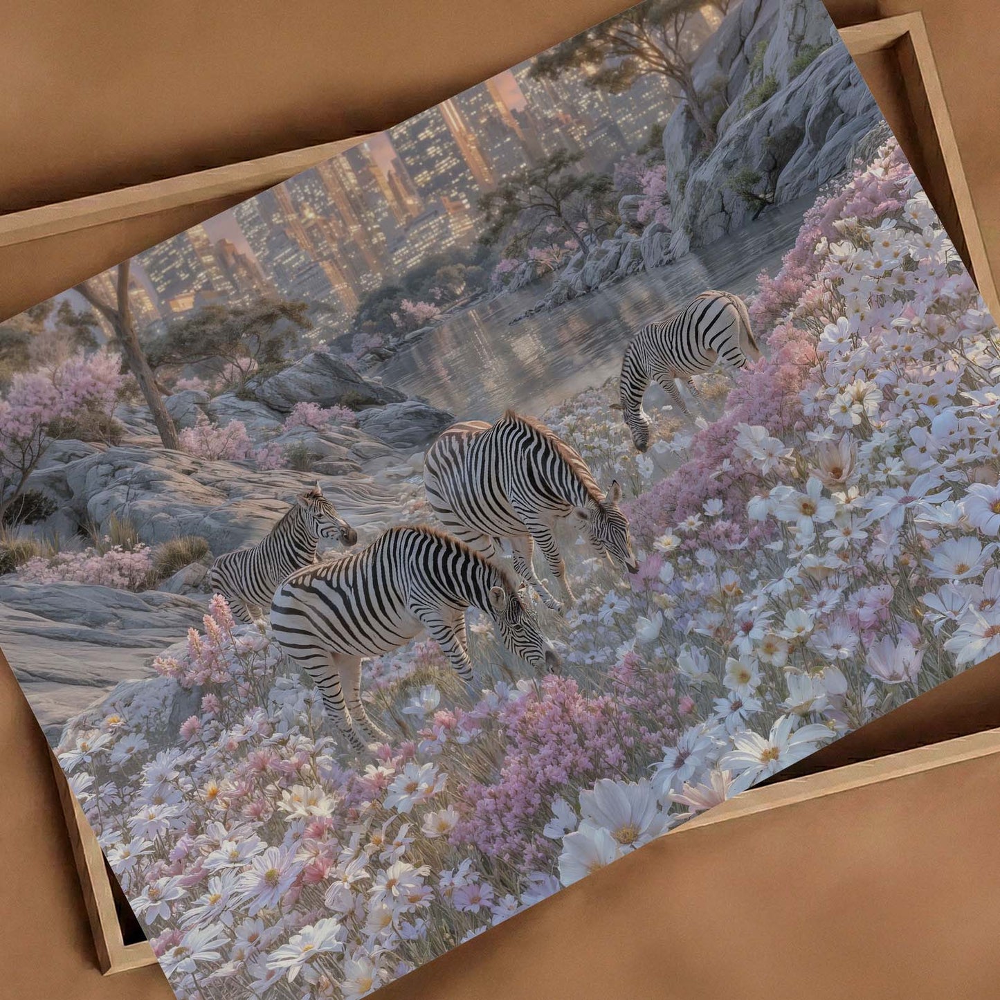 Zebras In Bloom, Horizontal, Art Print