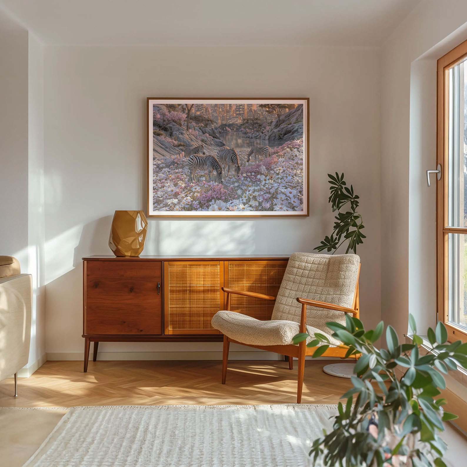 Zebras In Bloom, Horizontal, Framed Art