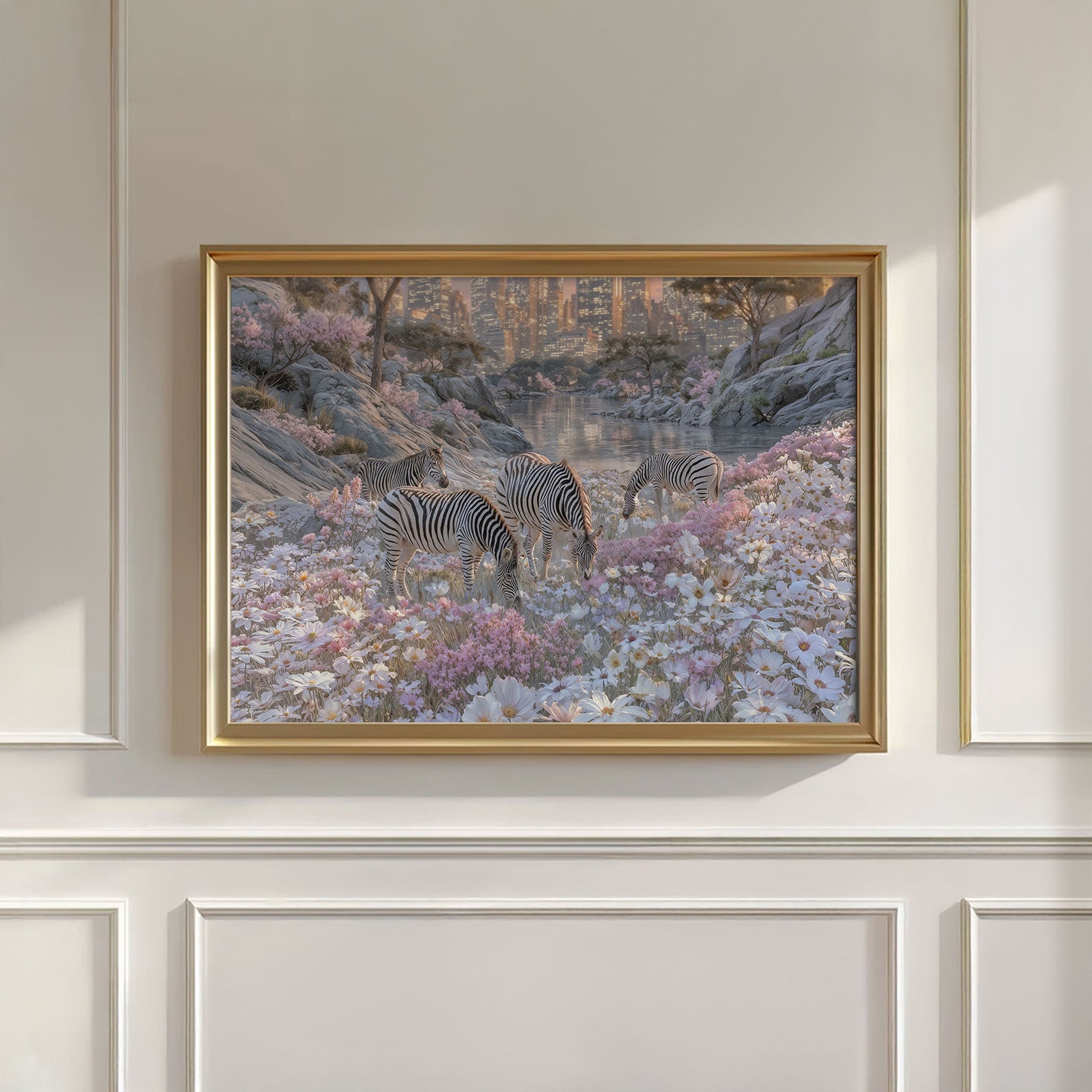 Zebras In Bloom, Horizontal, Wall Art