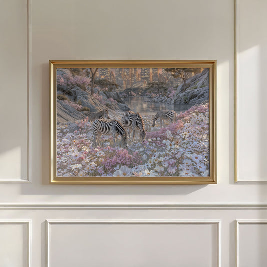 Zebras In Bloom, Horizontal, Wall Art