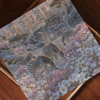 Zebras In Bloom, Square, Art Print