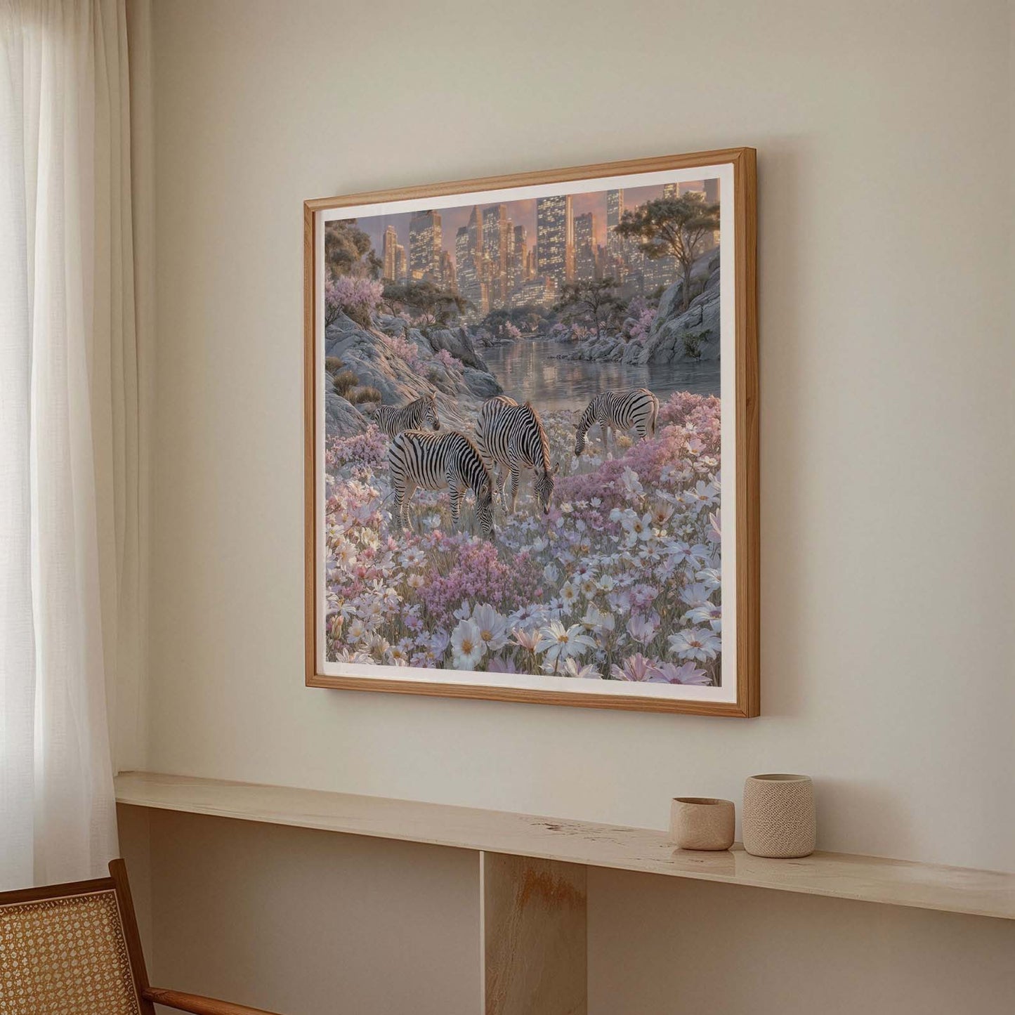 Zebras In Bloom, Square, Framed Art