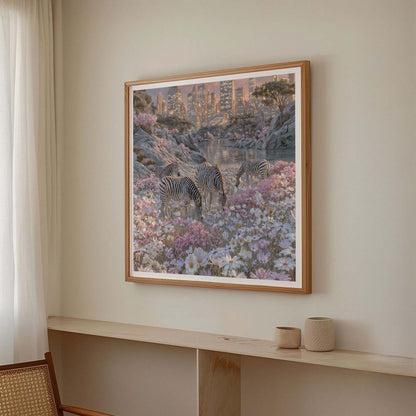 Zebras In Bloom, Square, Framed Art
