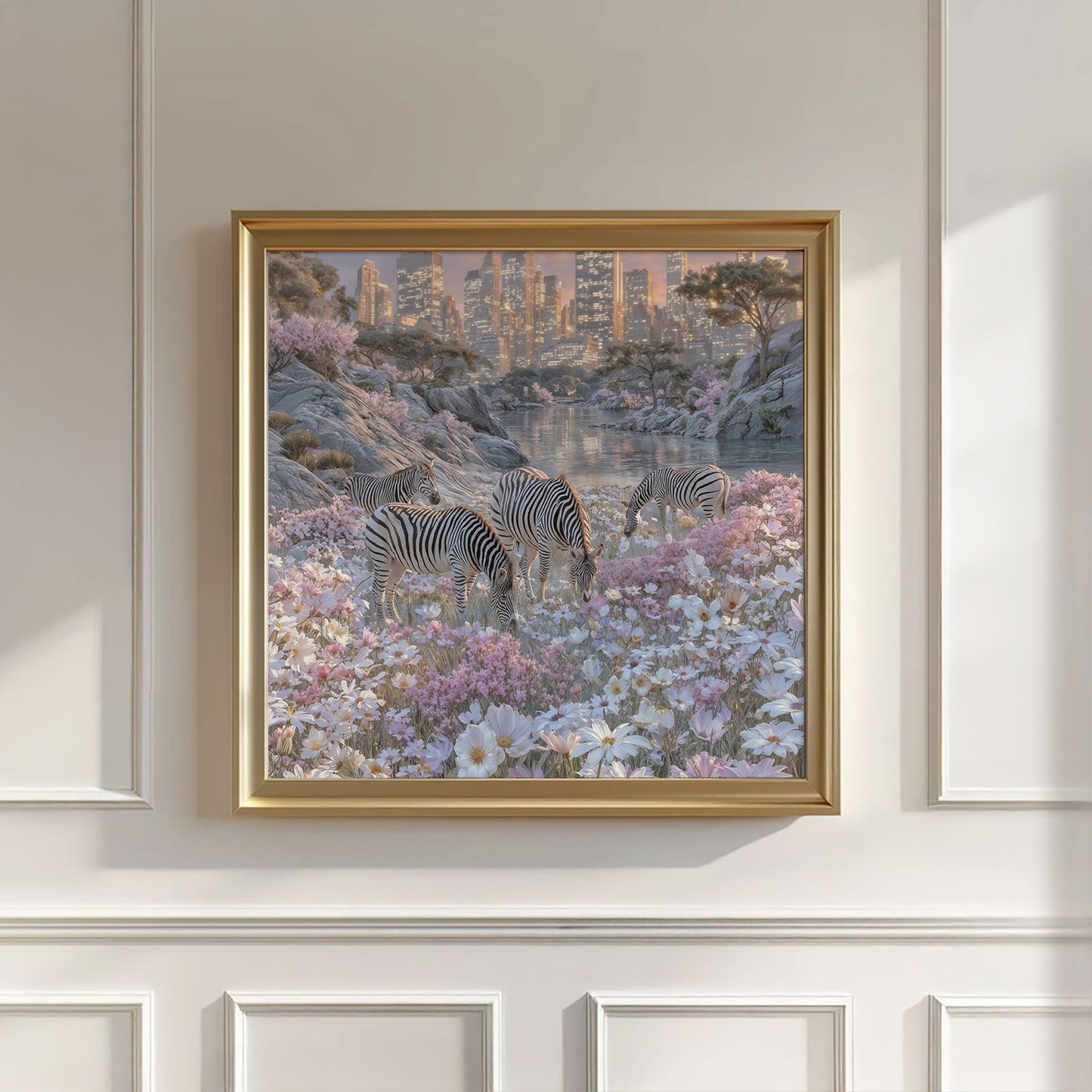 Zebras In Bloom, Square, Wall Art