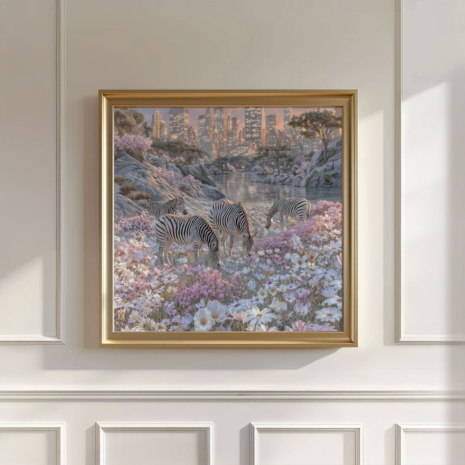 Zebras In Bloom, Square, Wall Art