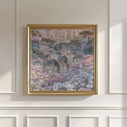 Zebras In Bloom, Square, Wall Art