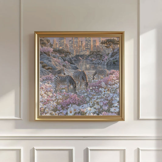 Zebras In Bloom, Square, Wall Art