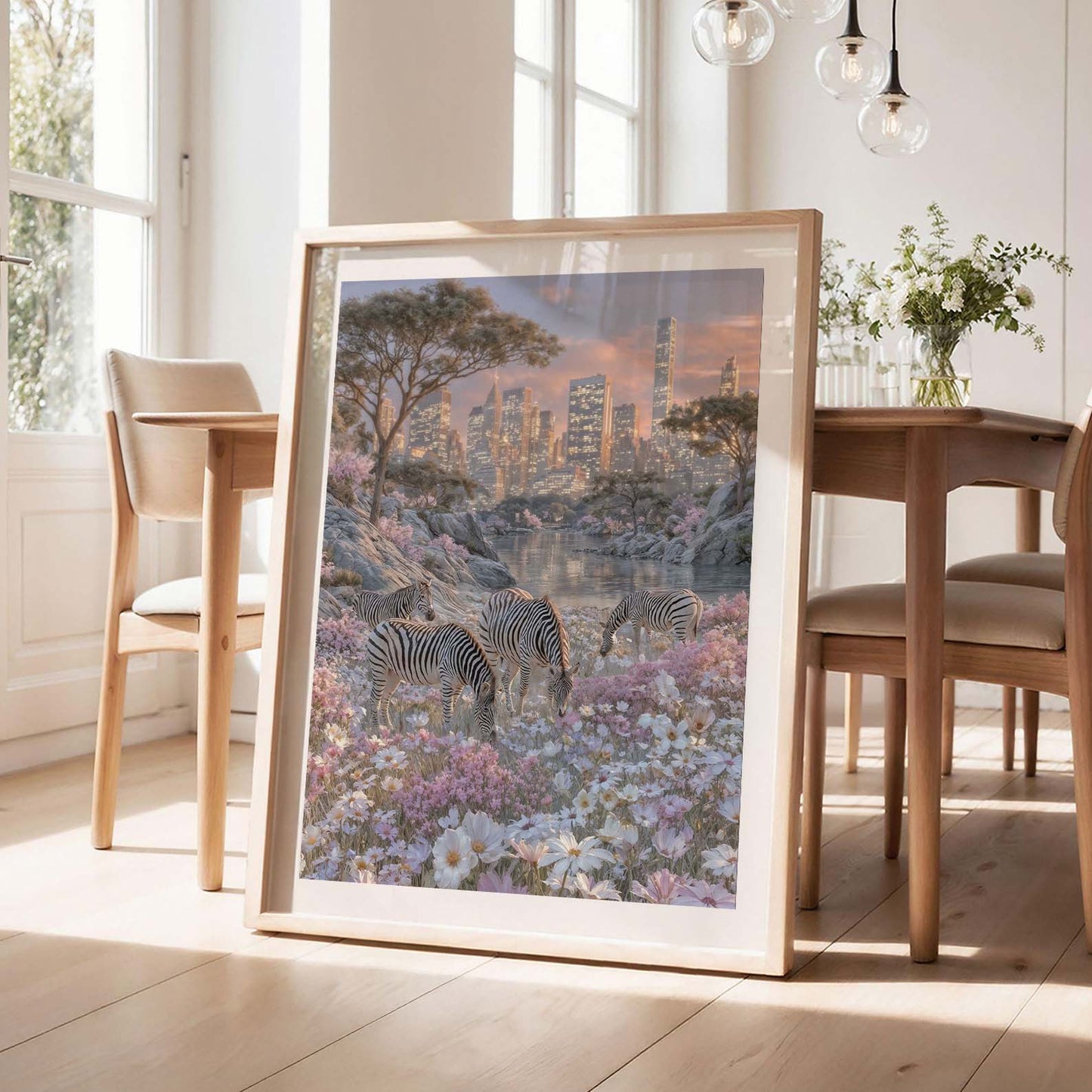 Zebras In Bloom, Vertical, Framed Art
