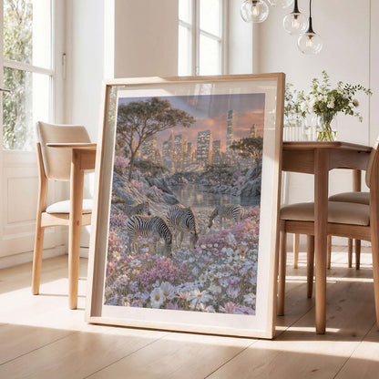 Zebras In Bloom, Vertical, Framed Art