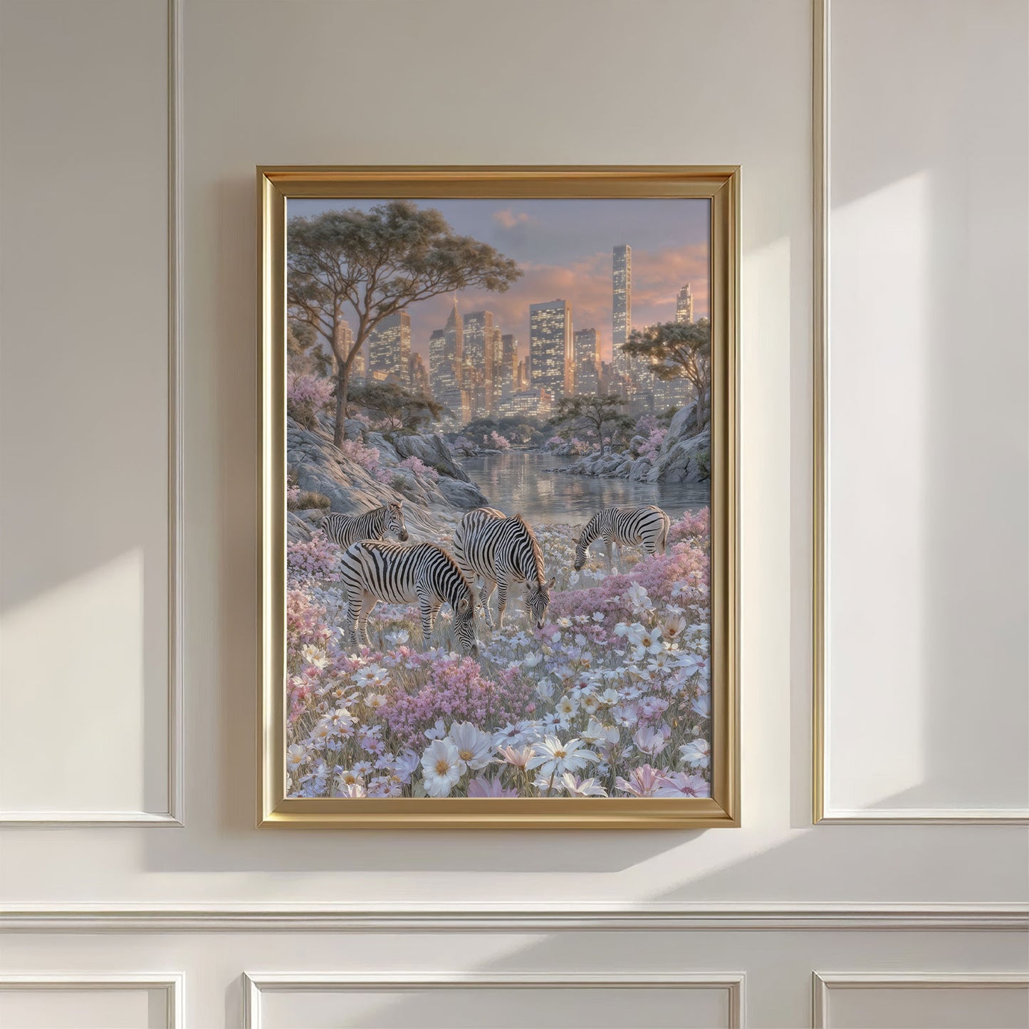 Zebras In Bloom, Vertical, Wall Art