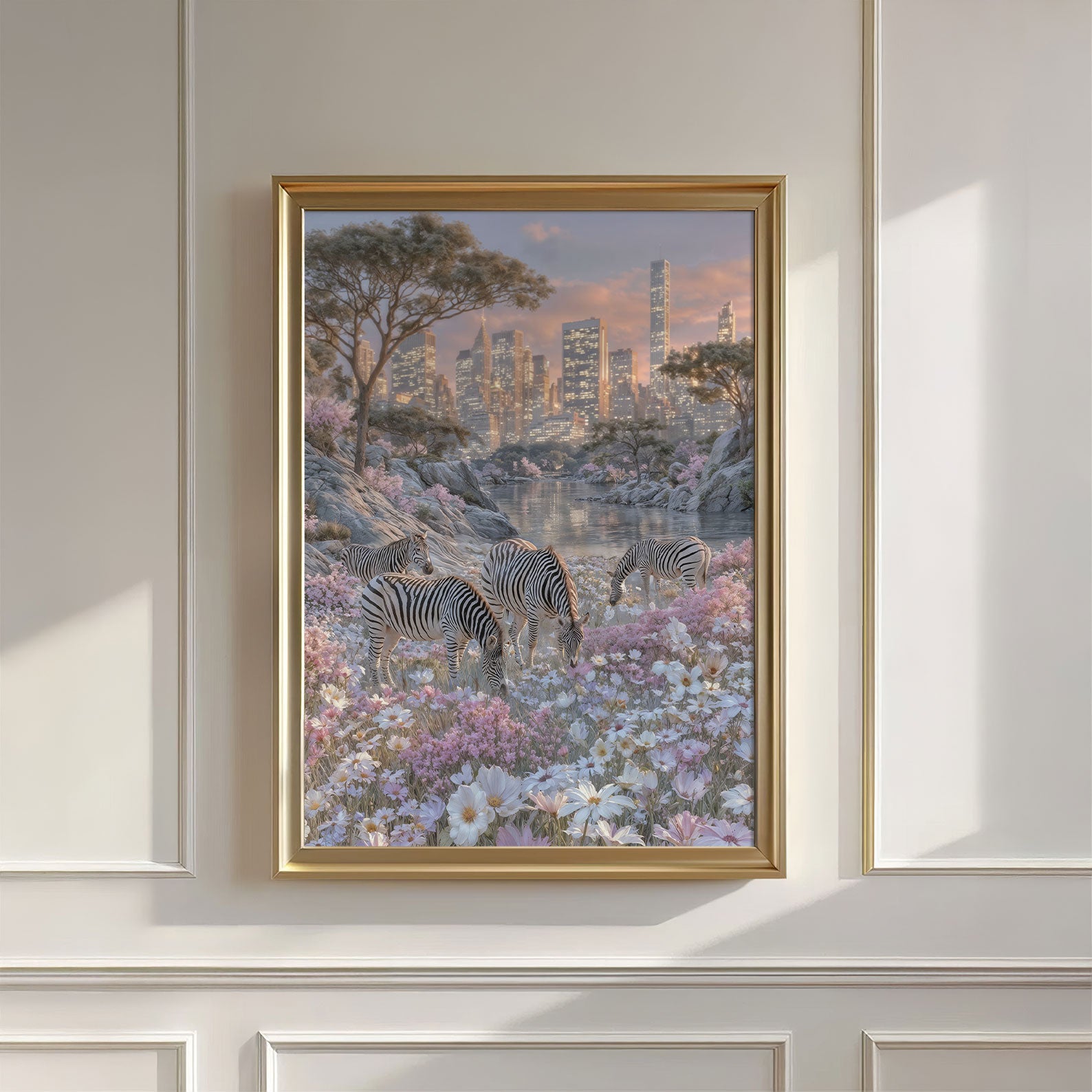 Zebras In Bloom, Vertical, Wall Art