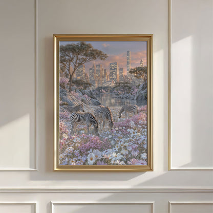 Zebras In Bloom, Vertical, Wall Art