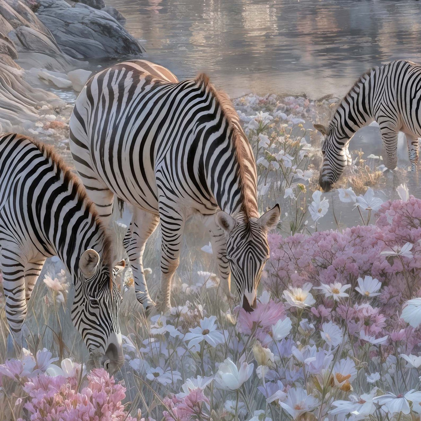 High Definition Print Quality Detail Of Zebras In Bloom