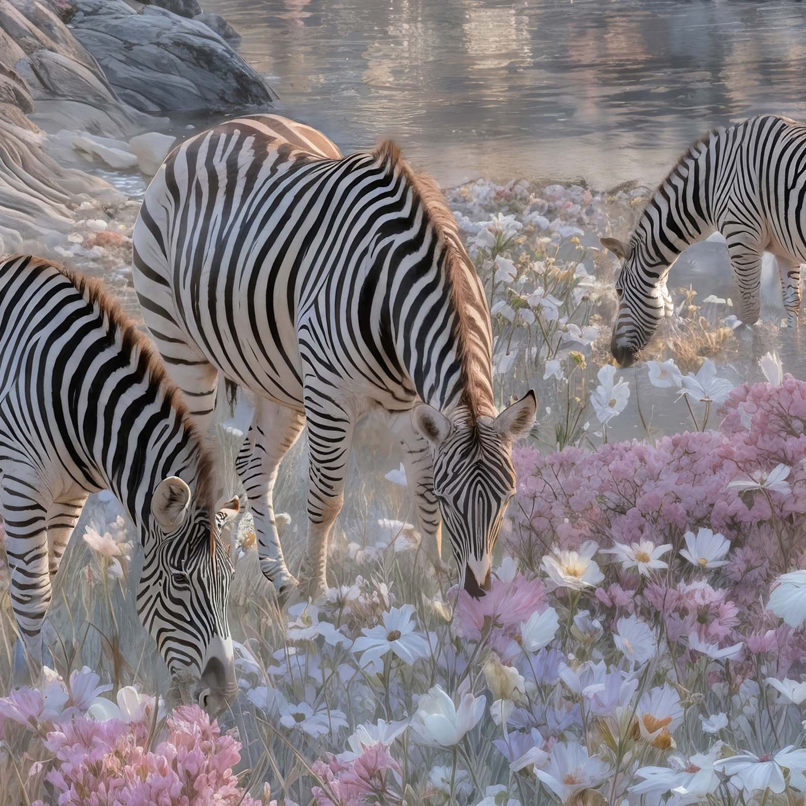 High Definition Print Quality Detail Of Zebras In Bloom