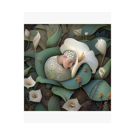 Dreamy Floral Satin Poster - Serene Sleep Scene - 300gsm Art Print - Mooon Gallery