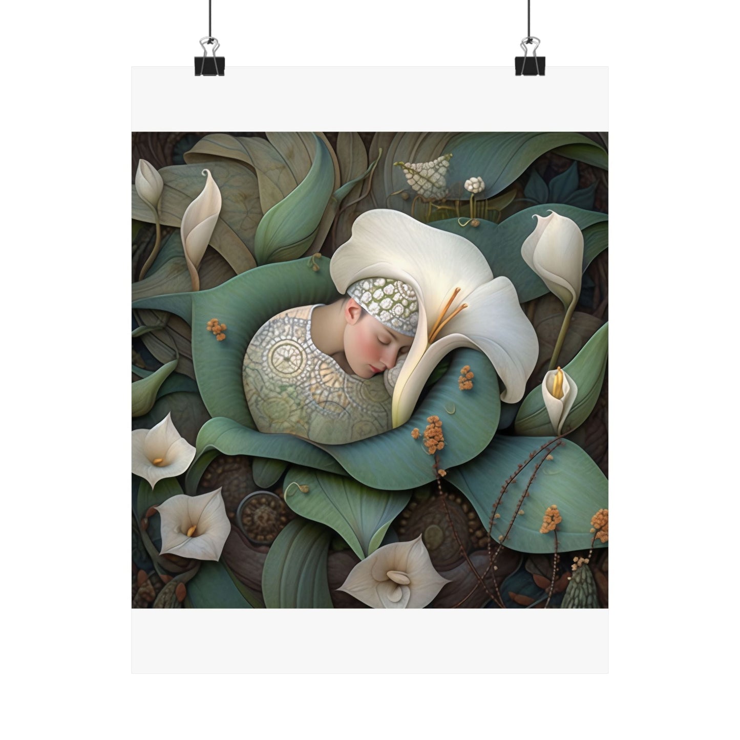 Dreamy Floral Satin Poster - Serene Sleep Scene - 300gsm Art Print - Mooon Gallery