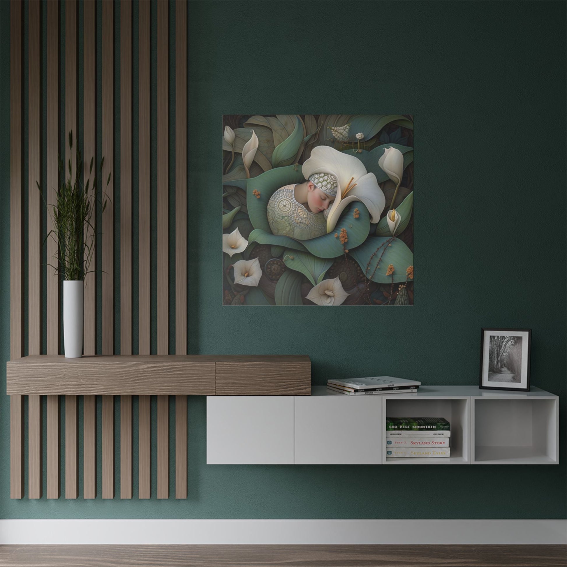 Dreamy Floral Satin Poster - Serene Sleep Scene - 300gsm Art Print - Mooon Gallery