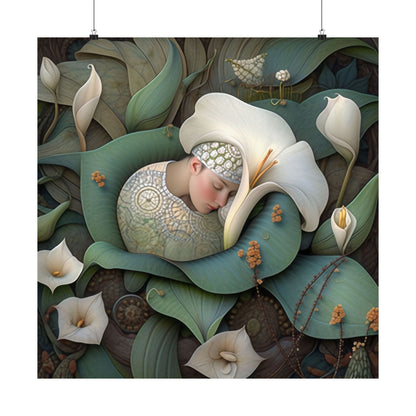Dreamy Floral Satin Poster - Serene Sleep Scene - 300gsm Art Print - Mooon Gallery