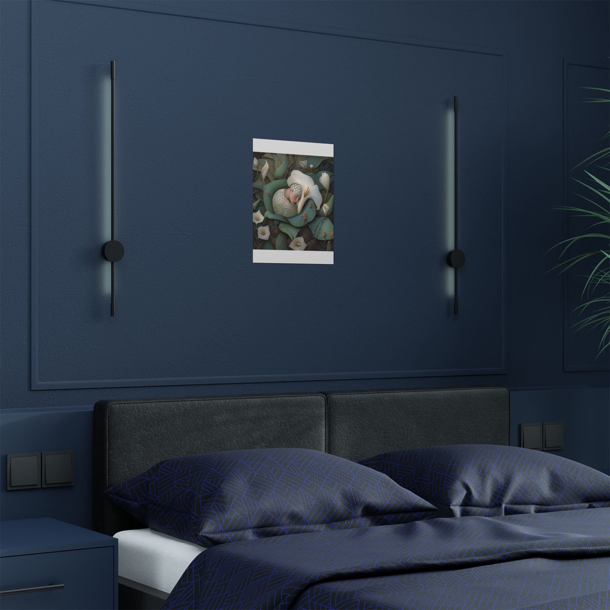 Dreamy Floral Satin Poster - Serene Sleep Scene - 300gsm Art Print - Mooon Gallery