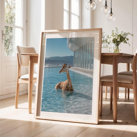 Giraffe In Pool, Vertical