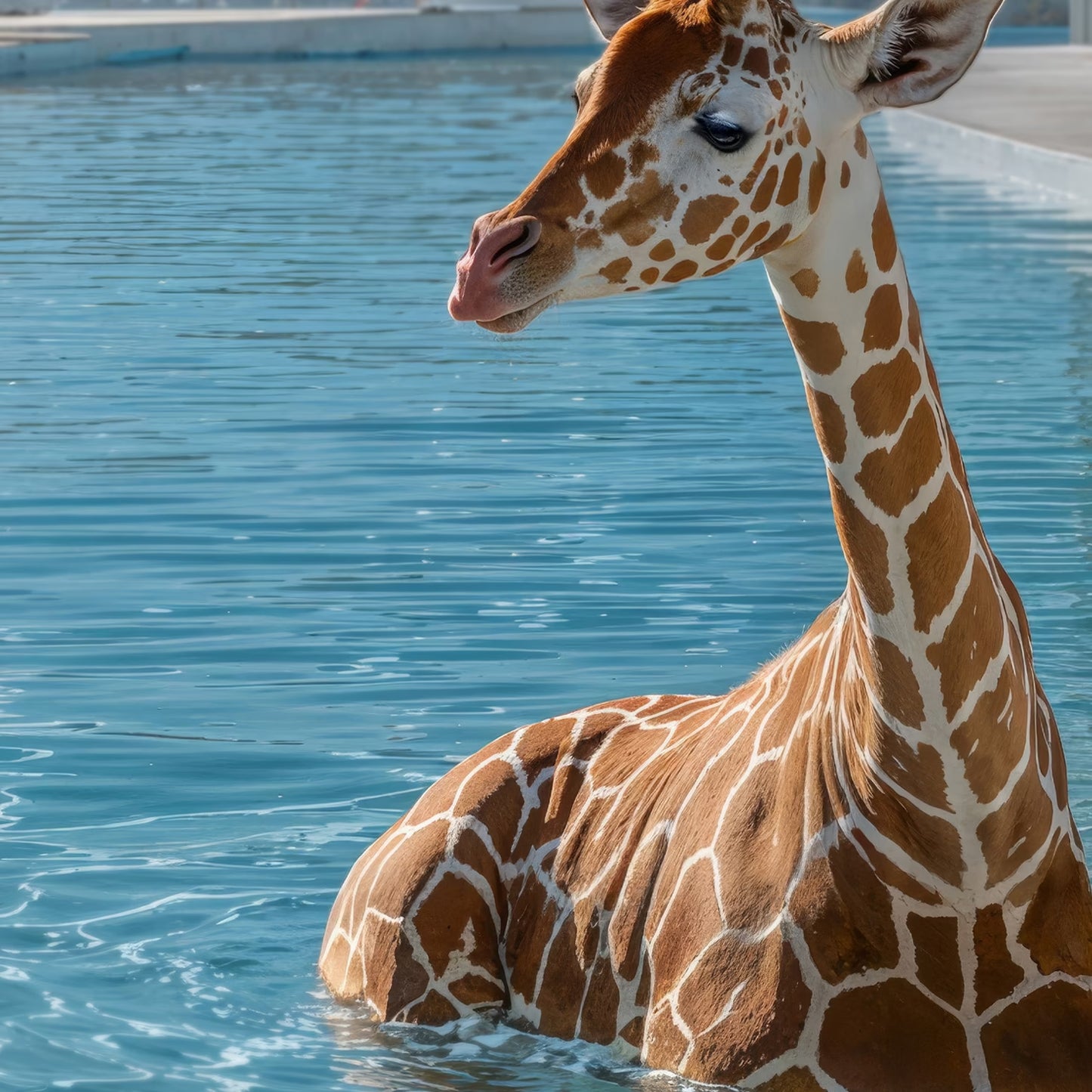 Giraffe In Pool, Vertical