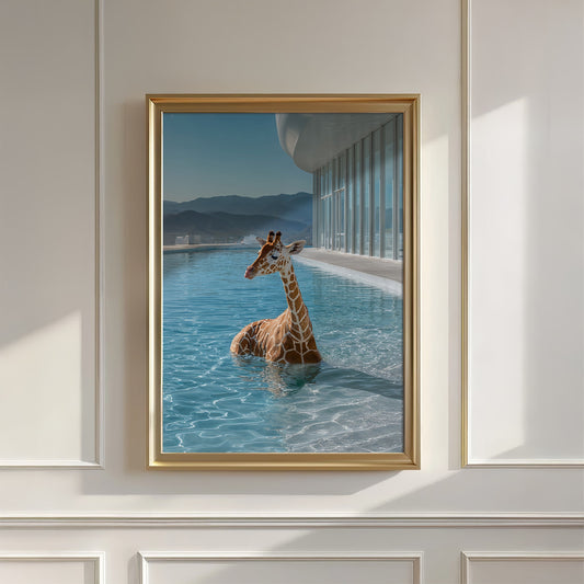Giraffe In Pool, Vertical