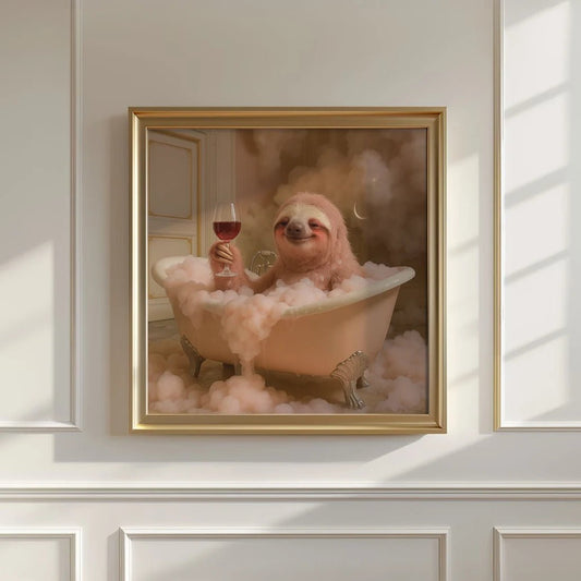 Pink Sloth in Pink Bathtub Print, Funny Wall Art - Mooon Gallery