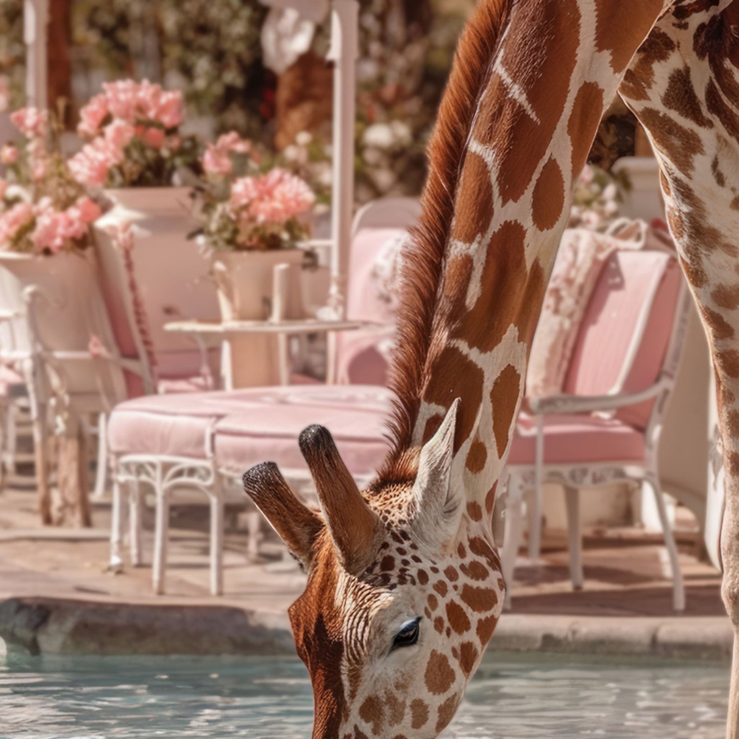 Poolside Giraffe
