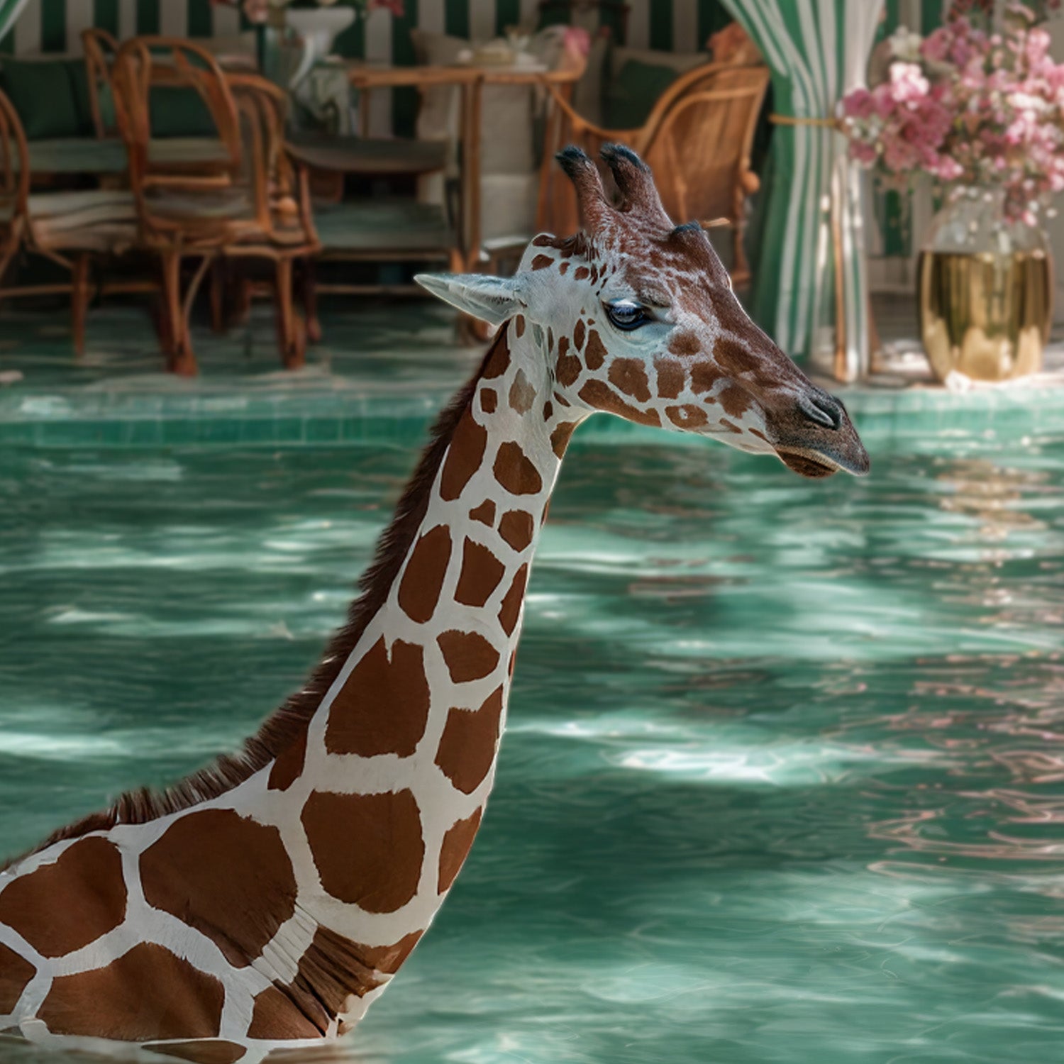 Pooltime Giraffe, Vertical - Mooon Gallery